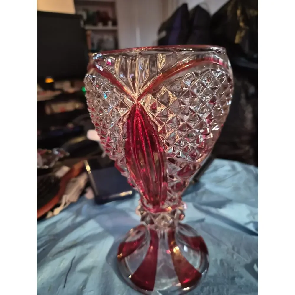 Vintage Indiana Glass Vase In The Diamond Point pattern With A Ruby Red...